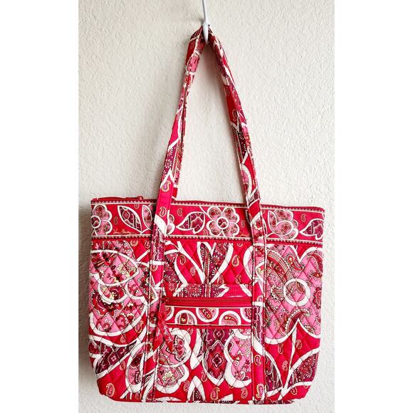 Vera Bradley Red Pink White Floral Print Double Strap Shoulder Bag Lightweight - Picture 1 of 6